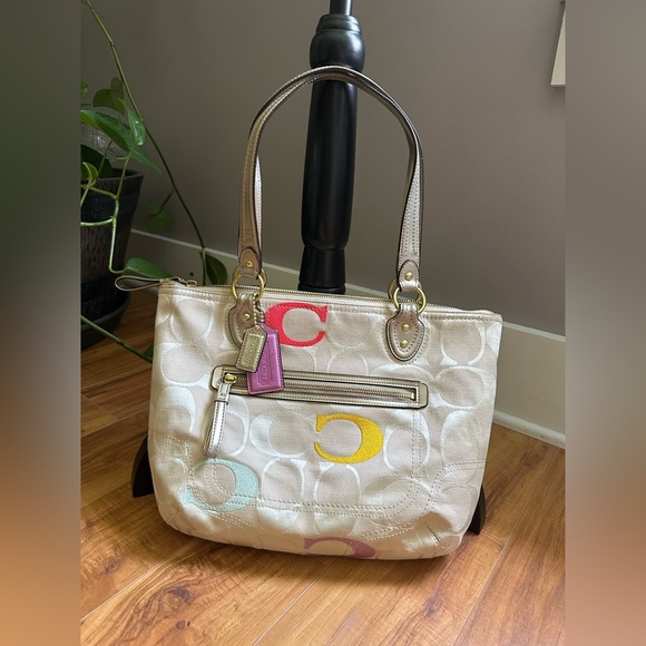 Coach Cream and Multicolor Shoulder Bag - Picture 1 of 12